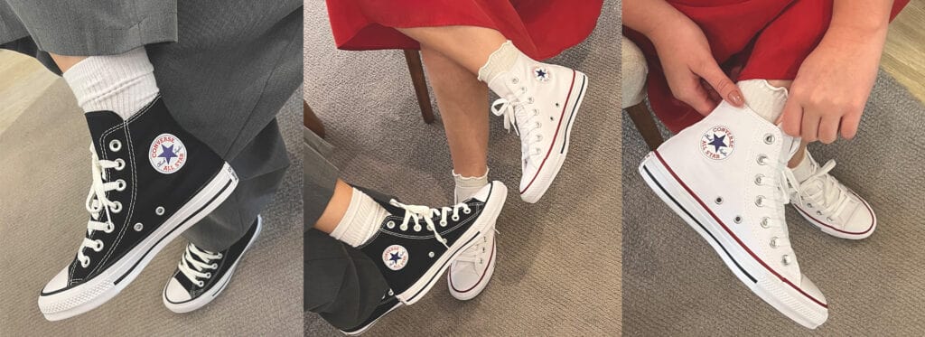 Converse Chuck Taylor All Star preto, cinza e branco - três versões clássicas