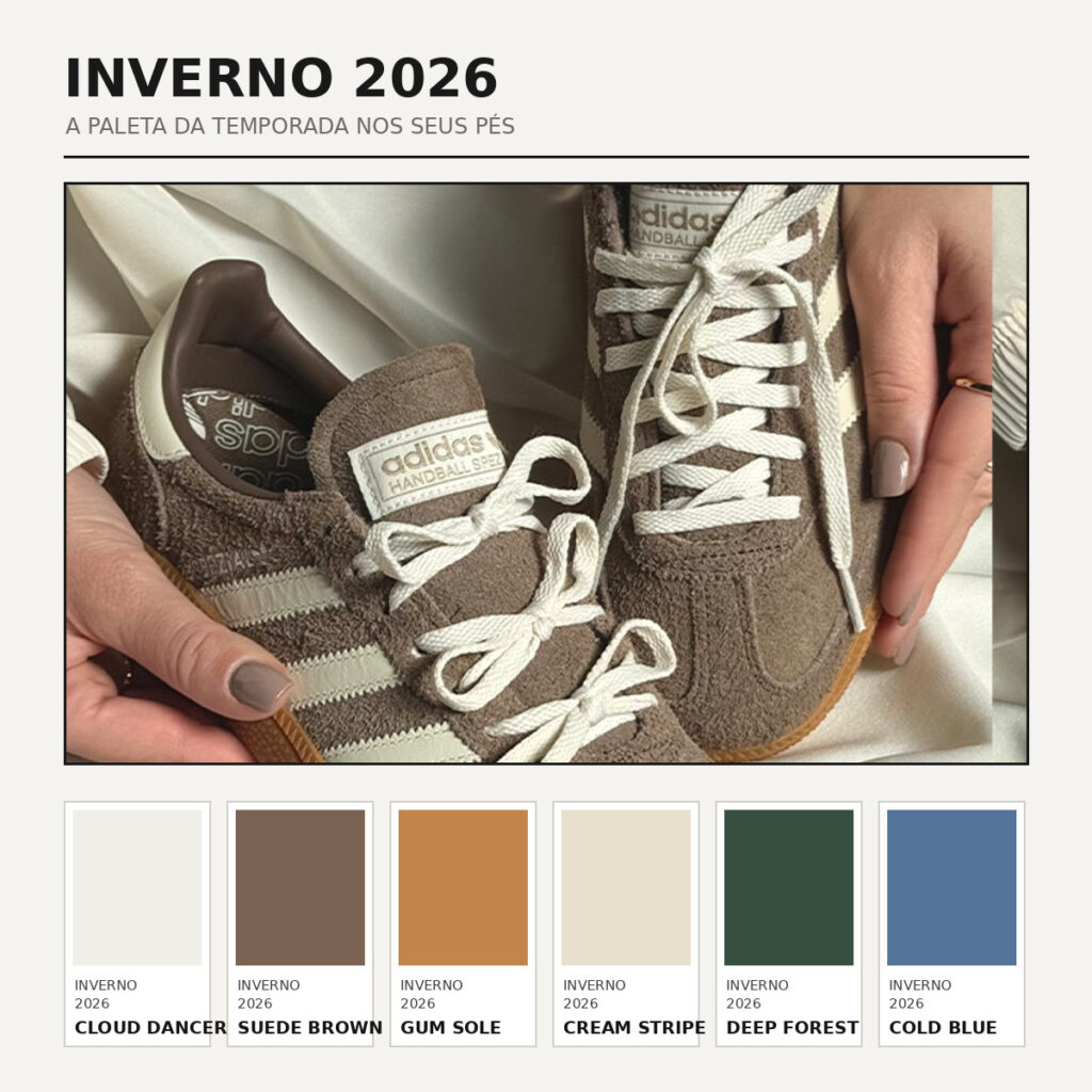 A temporada se organiza em três famílias. A primeira é a dos neutros luminosos, liderada pelo branco Cloud Dancer, eleito pela Pantone a cor de 2026